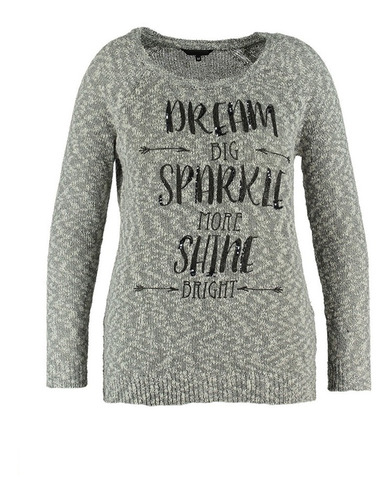 Sweater Gris Frase Lentejuelas Importado Talle Grande