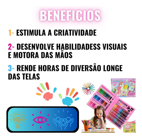 Maleta De Pintura Infantil Menina Estojo 150 Pç Para Colorir