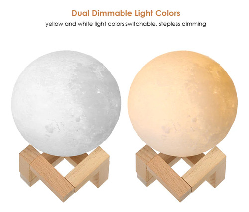 Luz Lunar De Impresión 3d Recargable Por Usb Pla De 10 Cm De