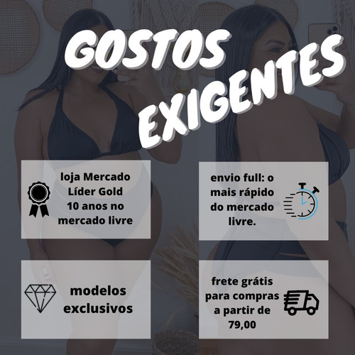 Imagem 5 de 6 de Biquini Plus Size Cintura Alta Tiras Laterais Preto