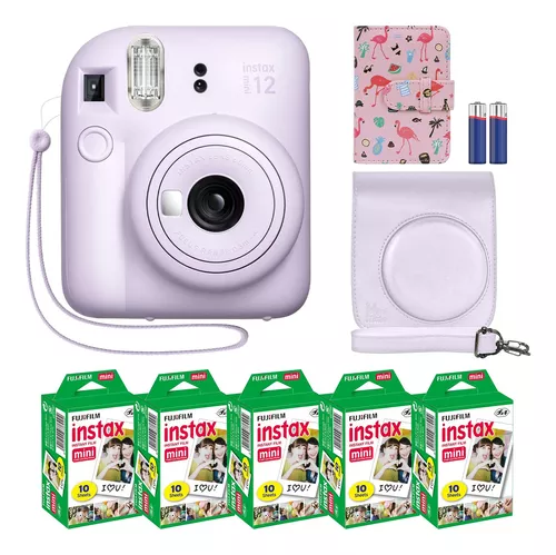 Fujifilm Instax Mini 12 Cámara Instantánea Lilac Purple + Paquete De  Accesorios Minimate Y Funda Personalizada Compatible + Fuji Instax Film  Value Pack (50 Hojas) Flamingo Designer Photo Album