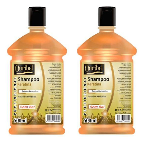 Shampoo Ouribel Keratina 500ml - Kit C/2un