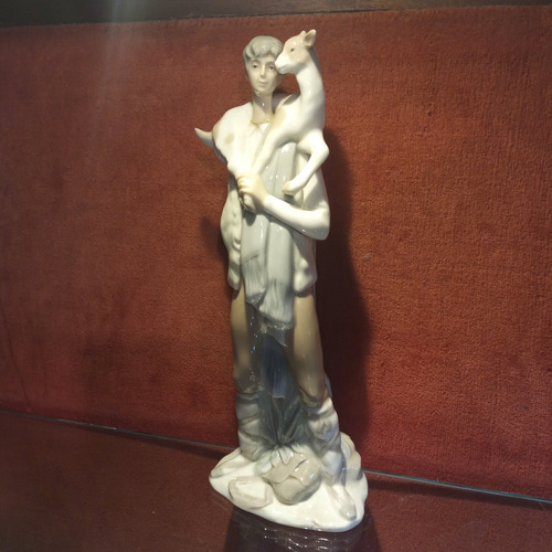 Estatuilla De Porcelana Antigua Lladro Figura Pastor C Cabra Celeste Blanco Marrón Claro (Usado)