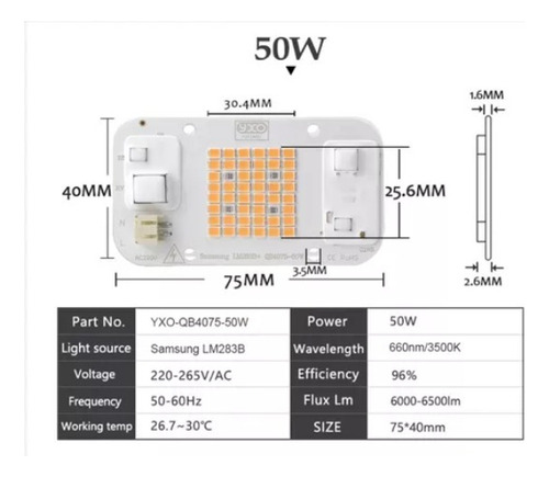 Panel Led Cob Quantum Board Yxo 300w Pro Jg Led Luz blanco calido luz roja