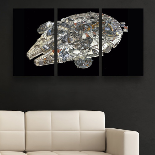 Cuadro Triptico Star Wars Halcon Art Milenario Personalizado