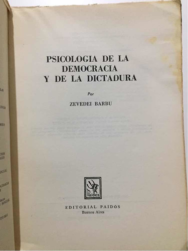 Psicología De La Democracia Y De La Dictadura, Zevedei Barbu (Usado)