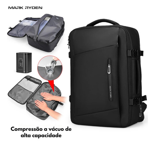Mochila Mala Viagem Multifuncional De Compressão À Vácuo Com Bomba Notebook 15,6 Modelo Aviator Air Mark Ryden - Cor Preto