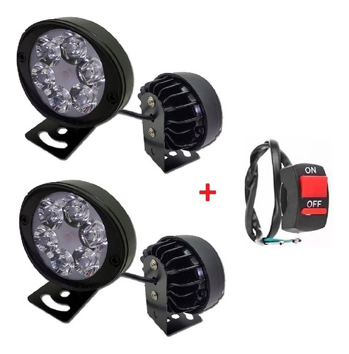 Kit 2 Faros Auxiliares 6 Led Con Soporte + Switch On/off Moto Bici Auto. En Panther Moto