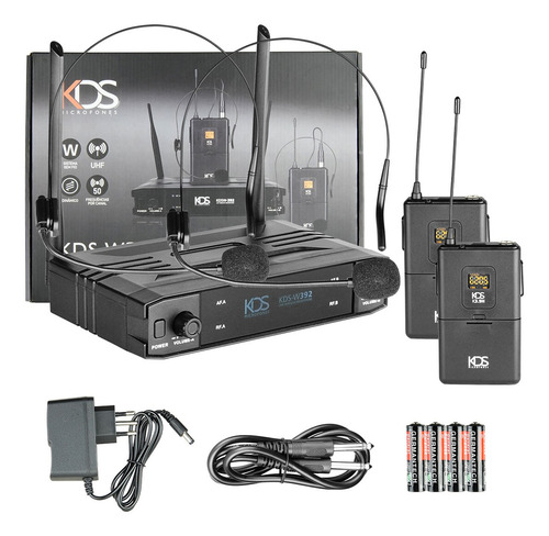 2 Microfone Sem Fio Headset Uhf Profissional K-392h Kadosh Cor Preto