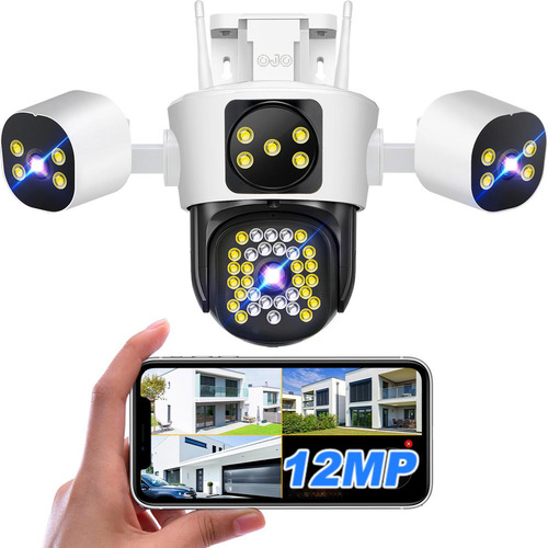 12MP Ojo® Cámaras De Seguridad Tres Lentes Tres Pantalla Ptz 1440p Con Función De Alarma Rotación Ajustable Del Brazo