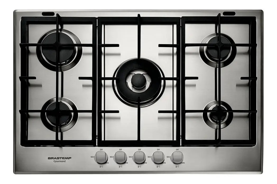 COOKTOP A GÁS BRASTEMP GOURMAND 73CM 5 QUEIMADORES COM DUPLACHAMA