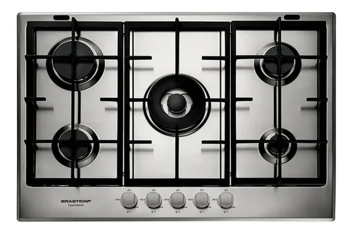 COOKTOP A GÁS BRASTEMP GOURMAND 73CM 5 QUEIMADORES COM DUPLACHAMA
