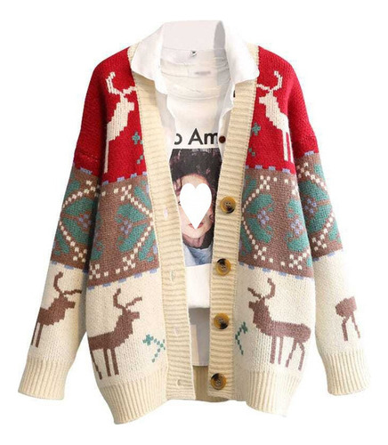 Xik Suéter Navideño Cárdigan Abrigo Suéter De Punto Color