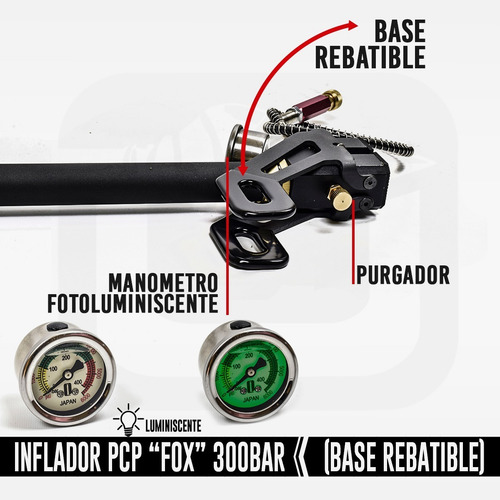 Imagen 4 de 8 de Inflador Pcp Fox 300b Patas Rebatibles + Manguera + Foster