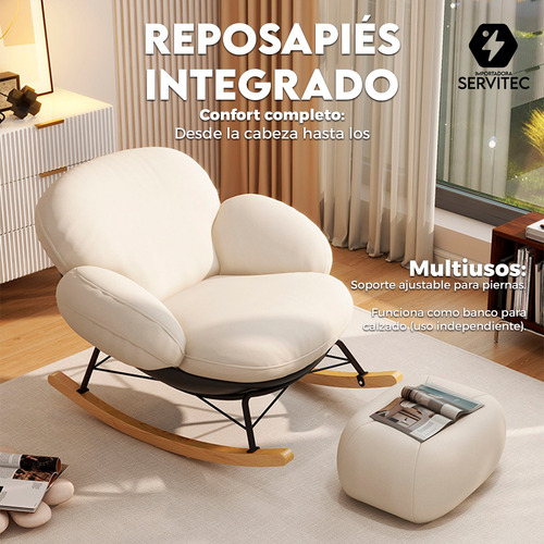 Sillón Mecedora Felpa Con Reposapiés Soporte Lumbar Y Pies