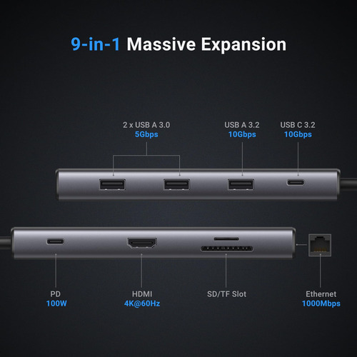 Hub Usb C Ugreen Revodok Pro 109 9 Em 1 Com 4k Hdmi 100w Pd