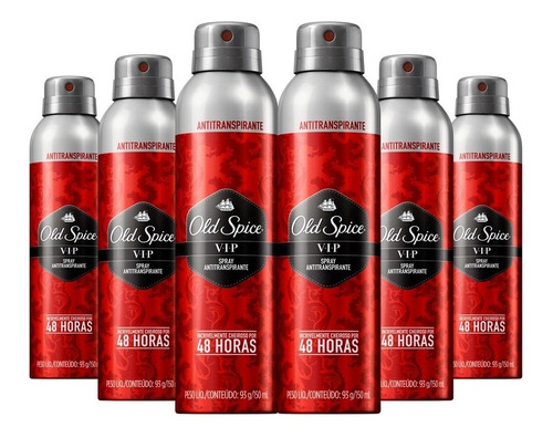 Kit Com 6 Desodorantes Antitransparente Old Spice Vip 150ml