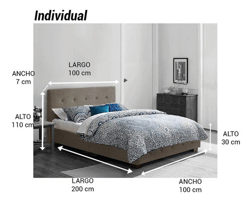 Muebles Recámara Nick Individual Lino Gris Box Cabecera