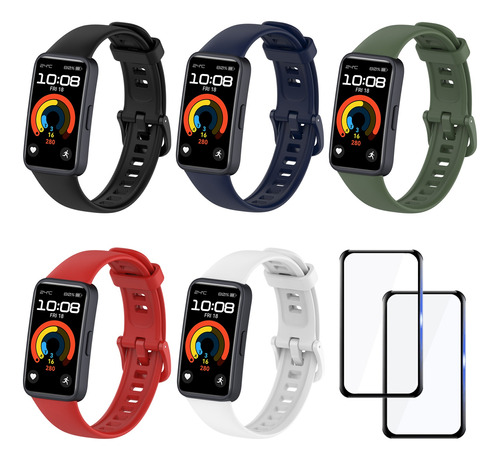 5 Correas Silicona Compatible Con Huawei Band 9 8 + 2 Micas