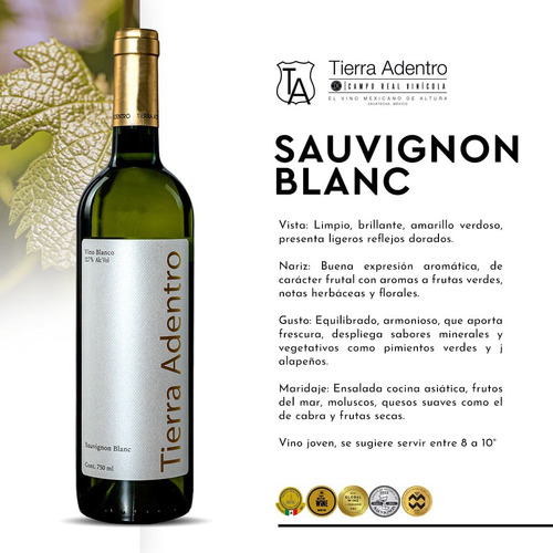 Vino Blanco Tierra Adentro Sauvignon Blanc 750ml