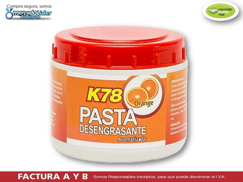 Crema Pasta Desengrasante Limpia Manos Naranja K78