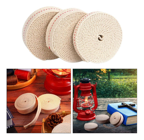 3 Rollos De Algodón Lámpara De Aceite Mecha Plana Lámpara