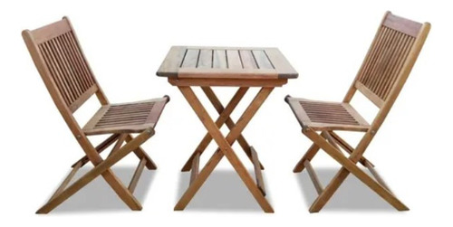 Mesa 75x75 Bar Eucaliptus +2 Silla Plegable Cordoba Madera Bar