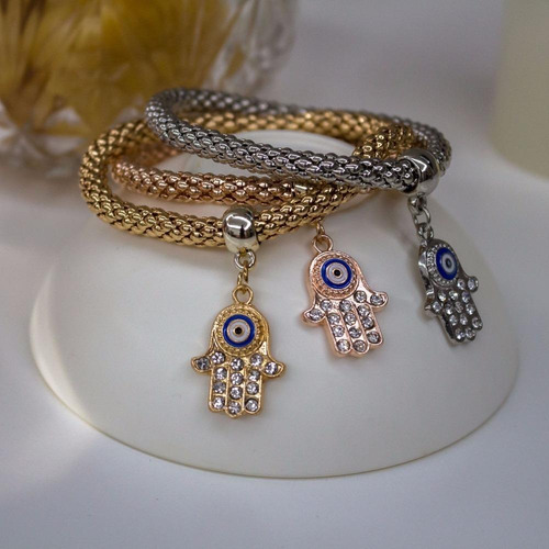Conjunto Com 3 Pulseira Com Pingente Da Mão Hamsa