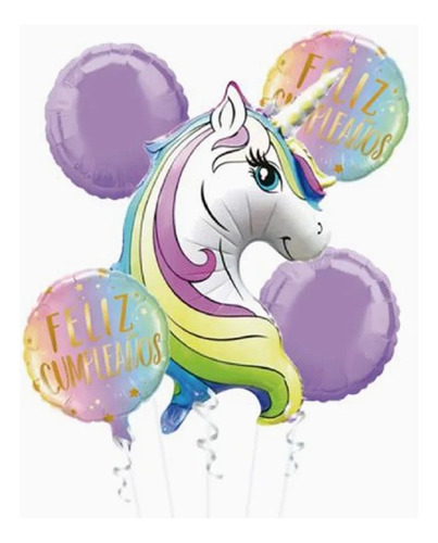 Set Globo Unicornio Morado 5pcs Feliz Cumpleaños 