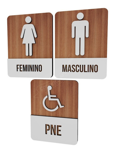 Imagem 2 de 3 de Trio Placas Sinalizadoras Para Restaurante Banheiro Pne