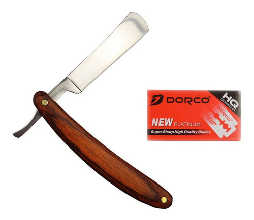 Navaja Barbera Metalica+ Hojillas Dorco Mango De Madera