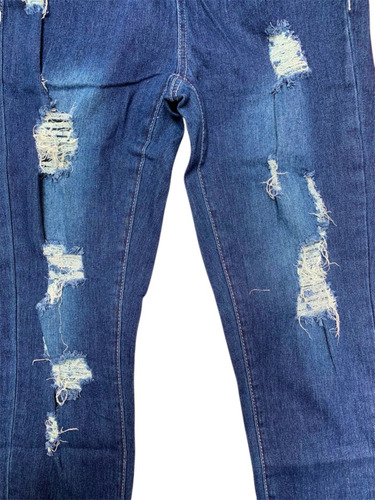 Pantalón Jeans Dama Stretch Rasgado Azul Resorte En Cintura