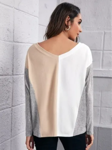 Polera Amplia De Color Combinado De Hombros Ca dos Shein Cuotas