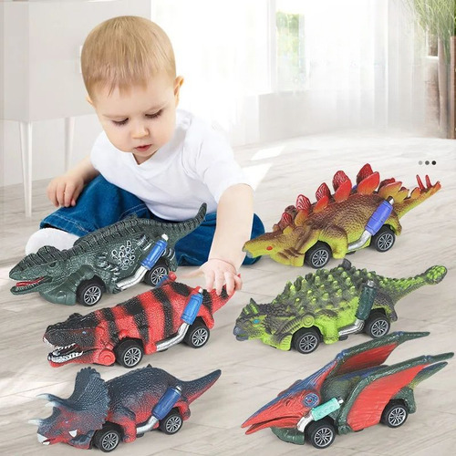 Dinosaur Toys, 6 Coches Retráctiles, Con Tracción, Color, Pa