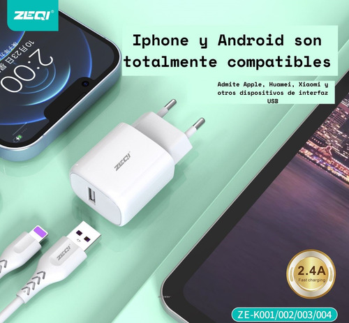 Zeqi Cargador De Pared 2.4a (con Una Salida Usb) Model: