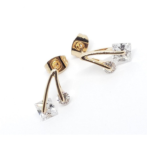 Aretes Cristal Cuadro Y Oro Rosa Lam Estuche