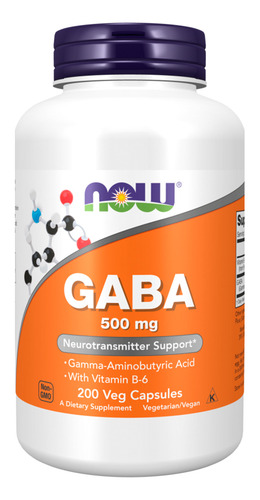 Ácido Gaba 500mg Now Foods Com Vitamina B-6 200 Veg Caps Sabor Sem Sabor