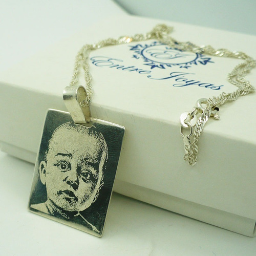 Conjunto Foto Medalla Plata 925 Oro 2.8x23cm Y Cadena Mujer Color Plateado