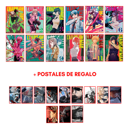 Combo Chainsaw Man 1 A 12 + 12 Postales - Manga - Ivrea
