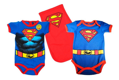Imagen 1 de 9 de Pañalero Bebe Ropa Dc Comic Superman Musculos Capa Set 2 Pzs