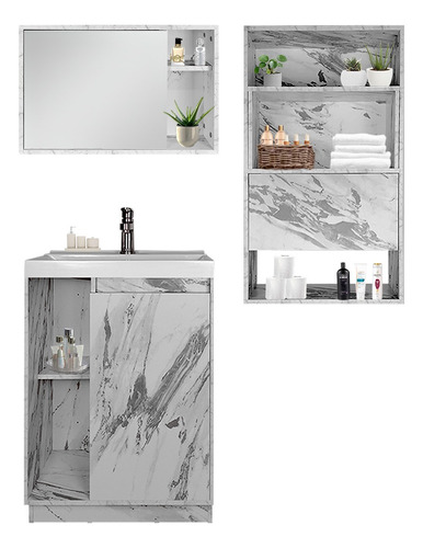 Combo Gabinete De Baño Decomobil Mueble Sobre Wc Y Botiquin Mármol Blanco Blanco Un Agujero