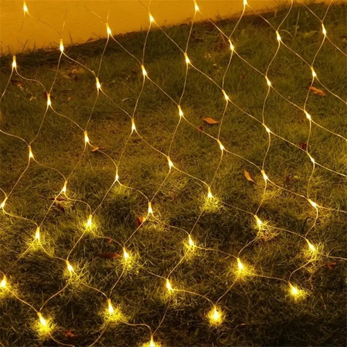 Luces Solares Malla Estrella Luz Cálida Navidad 88 Led