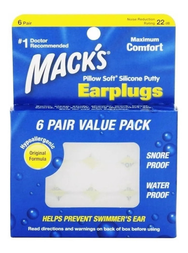 Protetor Auricular Silicone Macio Macks Earplugs 6 Pares