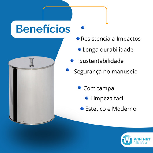 Lixeira Com Tampa De Inox 20x25 07 Litros