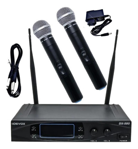 Microfone Sem Fio Duplo Com Visor Digital Devox Uhf Dx-580