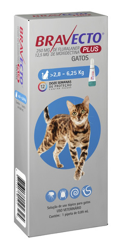Bravecto Plus Gatos Transdermal De 2,8 A 6,25 Kg - 250 Mg