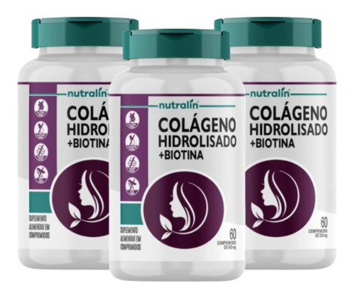 Kit 3x Colágeno Hidrolisado + Biotina Nutralin 500mg