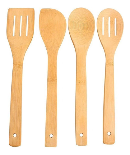 Set 4 Cucharas Madera Bambú Para Cocina Oferta Delsur