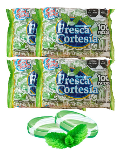 Caramelo Hierbabuena Macizo 2400pz Fresca Cortesía Cool Toon