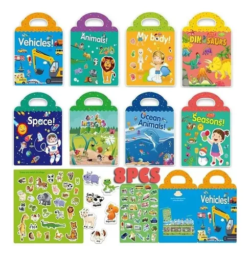 Ferizzia Set 3 Libros De Pegatinas Reutilizables 3D, Impermeables, Con Escenas De Animales Y Espacio, Para 2-4 Años